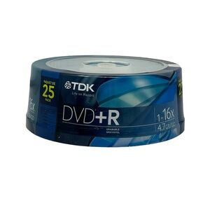 TDK DVD+R Recordable 1-16x 4.7 GB 25 Pack Factory Sealed‎